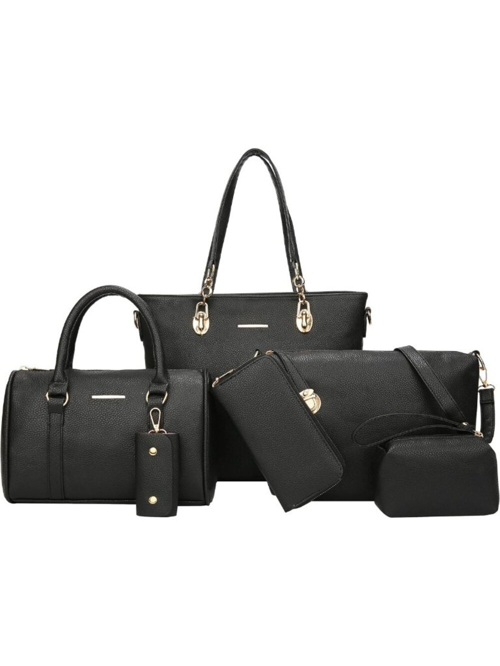 Stylish Synthetic Leather Tote & Crossbody Handbag Set - 6pcs Women's Purse